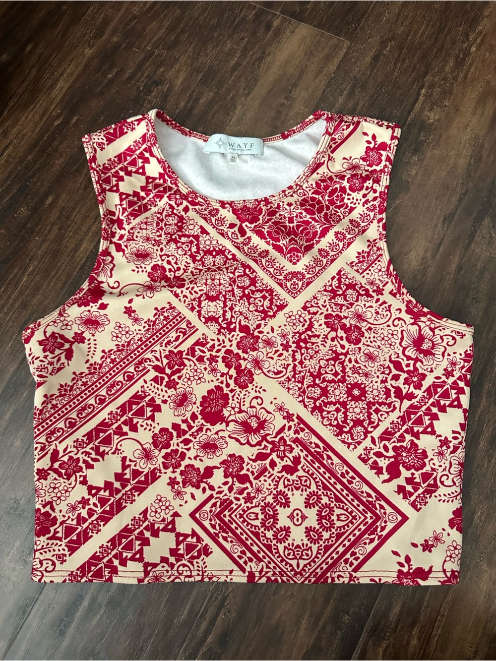Wayf Red and Cream Bandana Print Crop Top